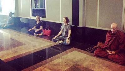 A Buddhist Insights class in a building lobby A Buddhist Insights class in a building lobby